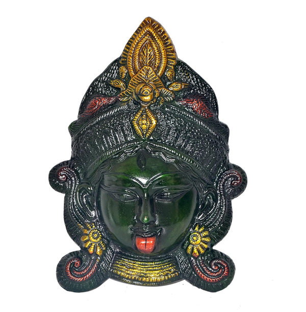 Brass Maa Durga Face Idol Wall Hanging Durga Mask Good Luck for Temple Home Door and Office (Height 9 Inch)