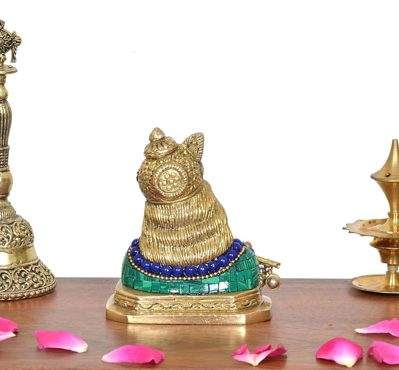 Brass Krishna Idol Figurine Playing Flute (Height :3.5 inch)