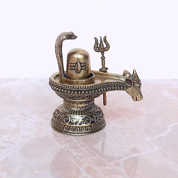 Brass Shiva Ling Murti Shivling with Nandi Maharaj Figurine Bronze Sculpture Deity Lord Shiva Statue Hindu Puja Vastu Gifts Home Decor Height: 2.5 inch Entryway Setting