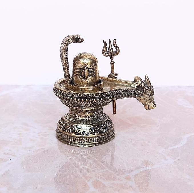 Brass Shiva Ling Murti Shivling with Nandi Maharaj Figurine Bronze Sculpture Deity Lord Shiva Statue Hindu Puja Vastu Gifts Home Decor Height: 2.5 inch