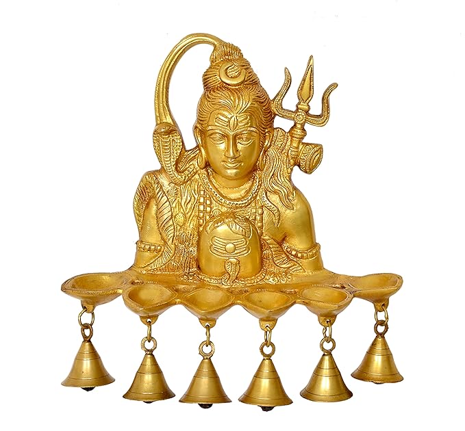 Brass Shiva Wall Hanging Lamp with Bells Diya Diwali Lamp Puja Deepak Deepam (Height 12 Inch) Craft Detail