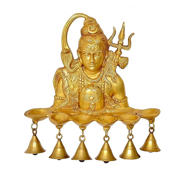 Brass Shiva Wall Hanging Lamp with Bells Diya Diwali Lamp Puja Deepak Deepam (Height 12 Inch)