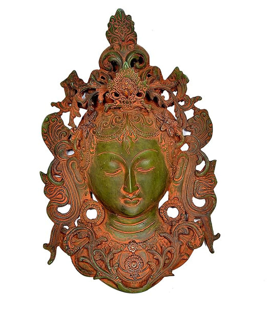 Brass Tibetan Buddha Brass Statue Mask Temple | Height : 12 Inches | Wall Hanging Mask