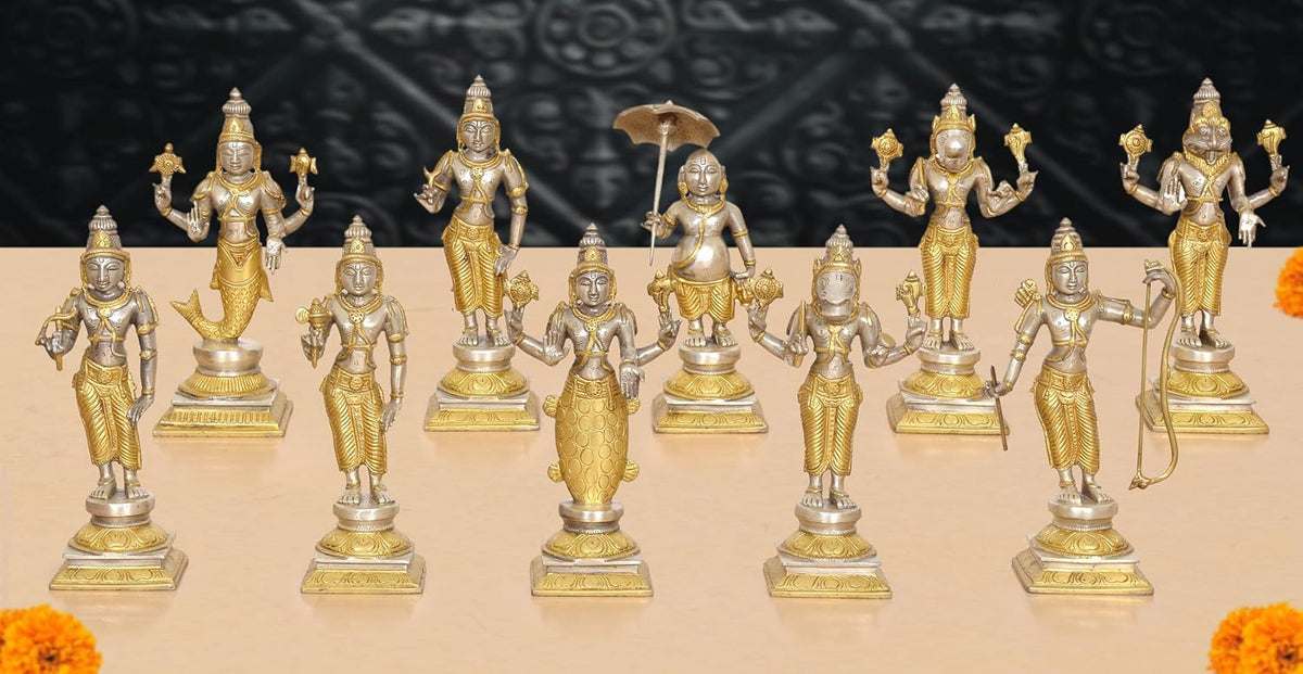 Brass Vishnu Dashavatara Idol (Height: 9 Inch)