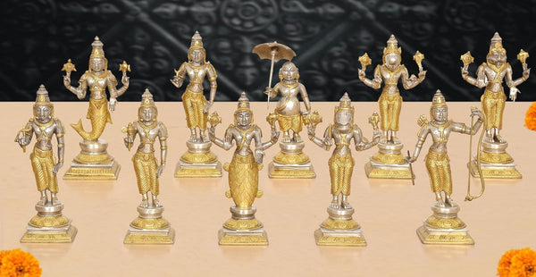 Brass Vishnu Dashavatara Idol (Height: 9 Inch)