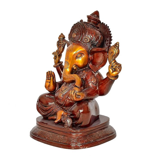 Brass Lord Ganesha Ganpati Idol Vinayak Religious Statue Murti Height 14 Inch Study Setting