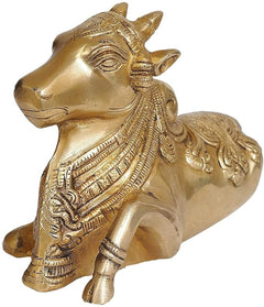 Brass Nandi figurine with ornate forehead markings and detailed neck armor