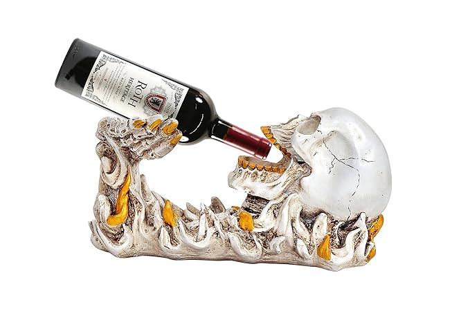 Exculisive Wine Stand with Skull Antique Look Cold Cast Showpiece for Home Decor Gift Item in Resin, Height : 6 inch