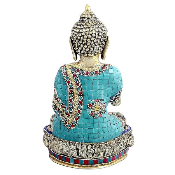 Brass Buddha Statue in Abhaya Mudra (Height: 9.8 Inches) Study Setting