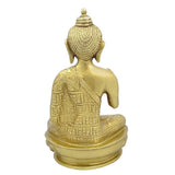 Brass Buddha statue Ashirwad posture, 7.5 in tall, back view with detailed robe patterns