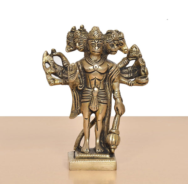 Brass Standing Panchmukhi Hanuman Idol (Height 6 Inch) Study Setting