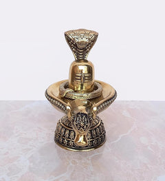 Shiva ling statue with Nandi head and decorative base banding, bronze-brass finish