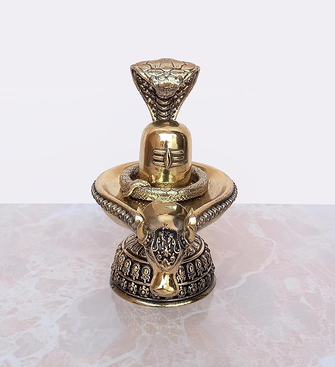 Brass Shiva Ling Murti Shivling with Nandi Maharaj Figurine Bronze Sculpture Deity Lord Shiva Statue Hindu Puja Vastu Gifts Home Decor Height: 5 inch