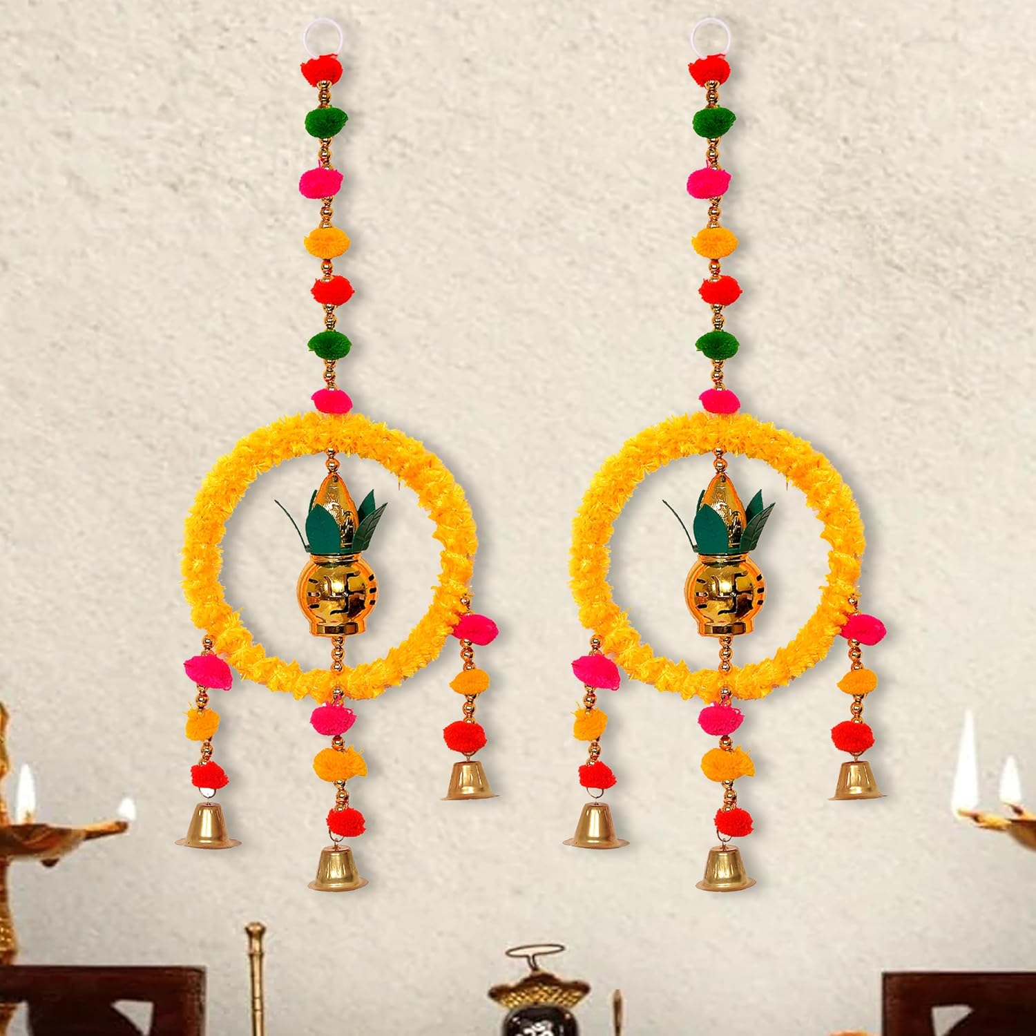 Kalash for Door Entrance with Bells Door Hangings Pair for Home Decor Diwali Decor Diwali Home Decoration Door Hangings for Entrace Door (Height: 16 Inch)