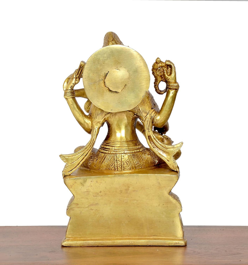 Brass Maa Saraswati Statue Handcrafted Hindu Goddess Saraswati Idol for Home Decor and Pooja (Height 8 Inch)