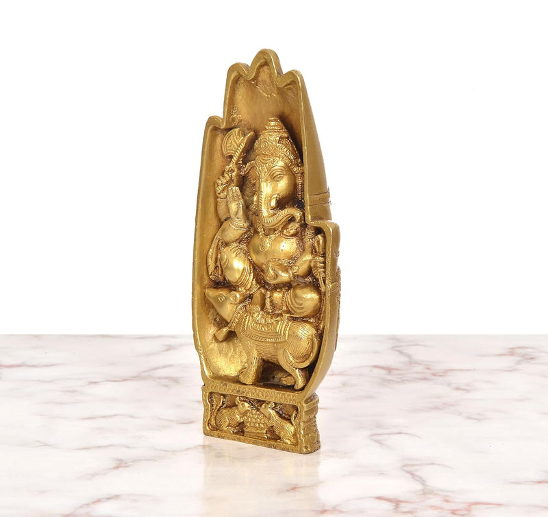 Brass Lord Ganesha in Blessing Hand with his mooshak Murti (Height: 7 Inch)