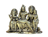 Brass Shiv Parivar idol family group, front view with seated figures and garlands