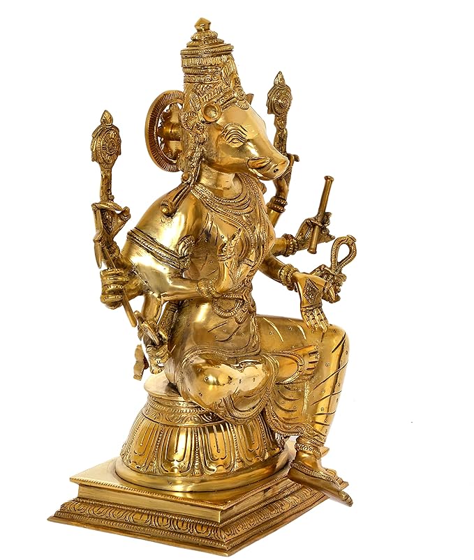 Brass Goddess Varahi Idol Figurine Eight Armed Sculpture Showpiece Home Temple Office Golden Height 13.5 Inches