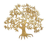 Brass Kalpavriksha tree wall hanging, centered trunk with multiple perched birds