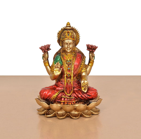 Resin Lakshmi Murti Sitting On Lotus Murti (Height : 6 inch) Study Setting