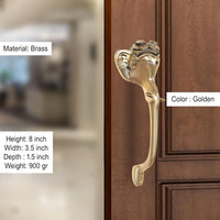 Golden brass Ganesha face door handle pair; 8 inch height, door-mounted
