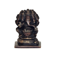 Brass Panchmukhi Ganesha idol close-up, multiple faces, dark bronze, 7 cm