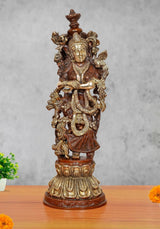 Brass Radha murti, intricate crowned figure holding in arms, 20 inch tall