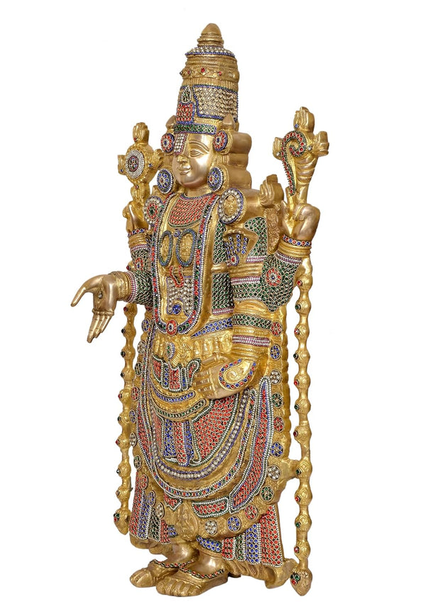 Brass Lord Tirupati Bala Ji Idol Statue Home Temple Office Figurine Showpiece Multicolour Height 34 Inch Study Setting