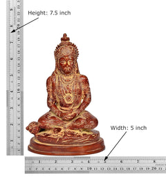 Brass Hanuman meditating idol with size markings: height 7.5 in, width 5 in