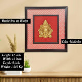 Brass Maa Durga face idol wall hanging, gold deity relief in frame, 17 in height