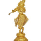 Brass Lord Krishna Idol Figurine Sculpture Playing Flute Statue Decorative Showpiece, (Height 9.5 Inch)