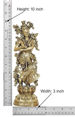 Brass Radha Krishna idol, height 10 in and width 3 in (front view)