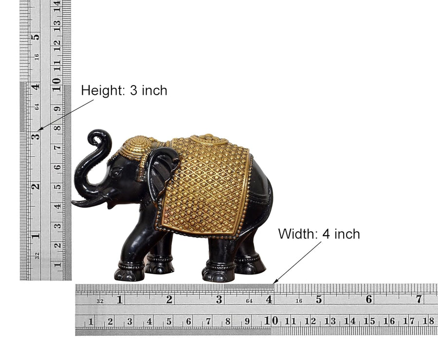 Superfine Brass Elephant Idol For Home Decor (Height: 3 Inch) (Gold and Black) Craft Detail