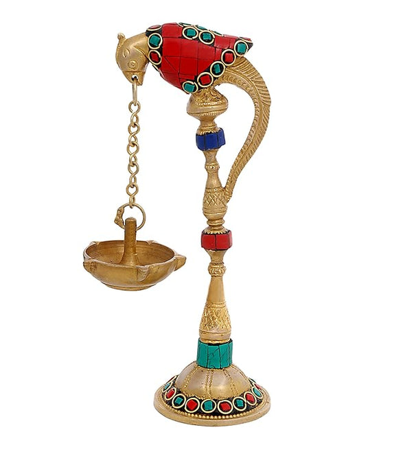 7.5" Brass Parrot lamp (Pack of One) | Home Decor Mandir Setting