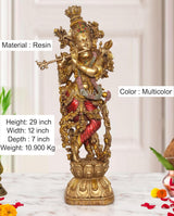 AONA Krishna-Flötenfigur aus Resin, goldene Ornamente, rote und blaue Akzente