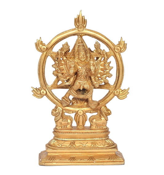 Brass Sudarshana Vishnu Statue with Yoga Narasimha on Reverse for Home Decor Office Mandir Pooja Showpiece (Height 7 Inch)