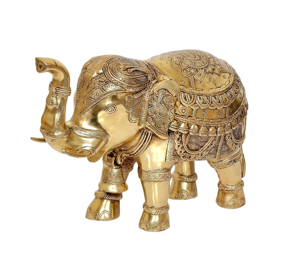 Brass Elephant Figurine - Decorative Statue for Home Decor, Feng Shui, and Good Luck (Height 10 Inch) Study Setting