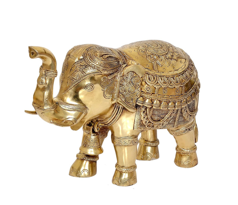 Brass Elephant Figurine - Decorative Statue for Home Decor, Feng Shui, and Good Luck (Height 10 Inch)