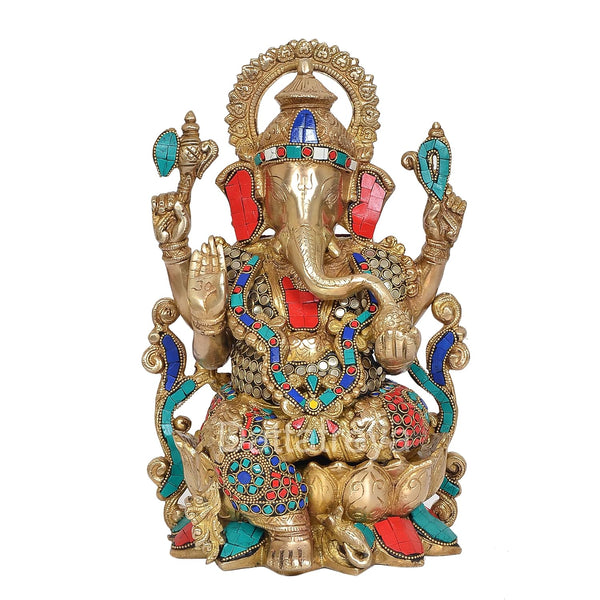 Brass Mangalkari Ganesh Statue (Height 13 Inch) Study Setting