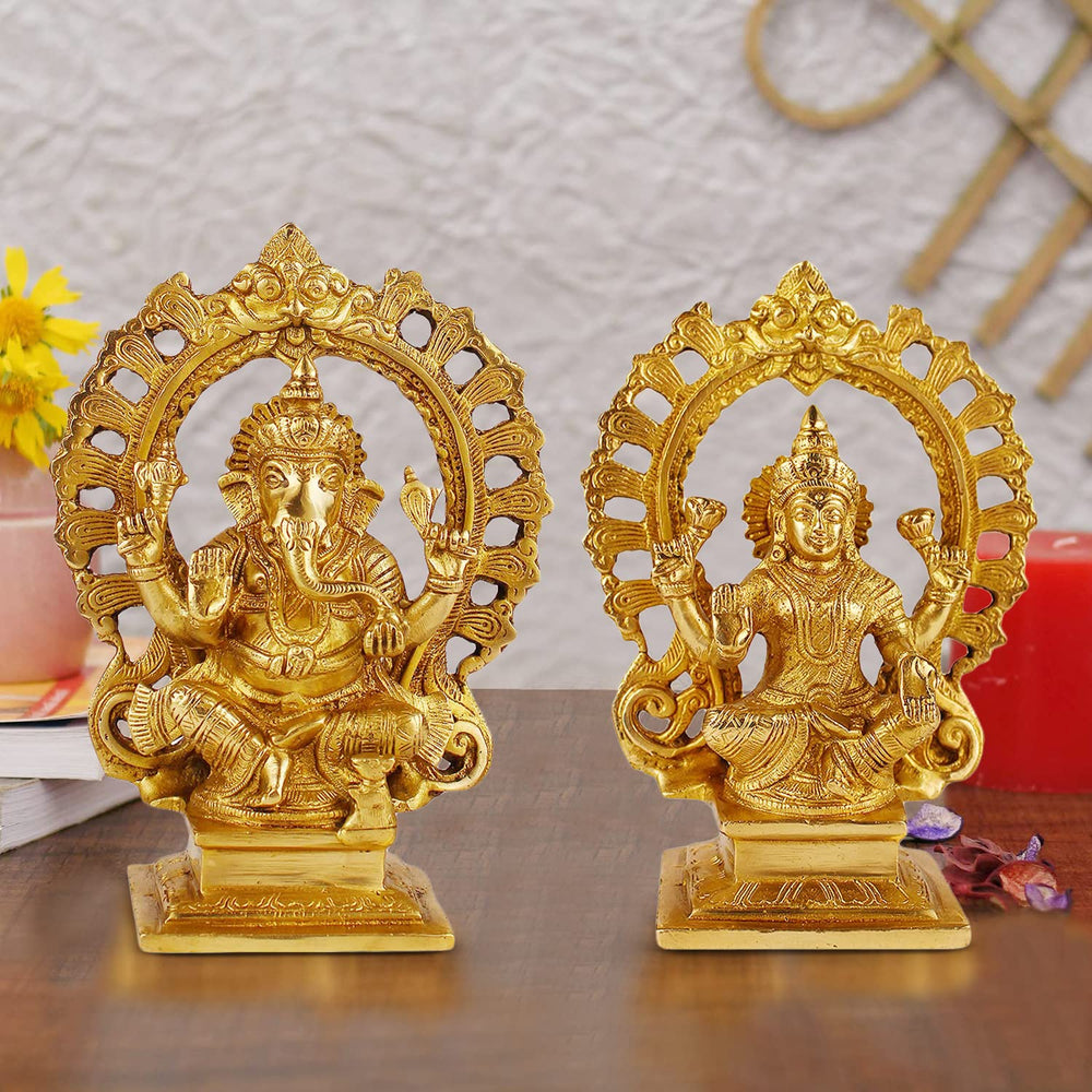 Brass Laxmi Ganesh in Sitting Posture Idol (Height 7.5 Inch)