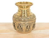 Bronze kalash front view with decorative banding and relief deity figures