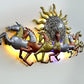 Metal Sun With Seven Running Horses Wall Decorative Showpiece With LED Lights Horses For Vatu Good Luck Home Wall Hanging Wall Decor Living Room Decor Best Gift Item Multicolour Height 26 Inches