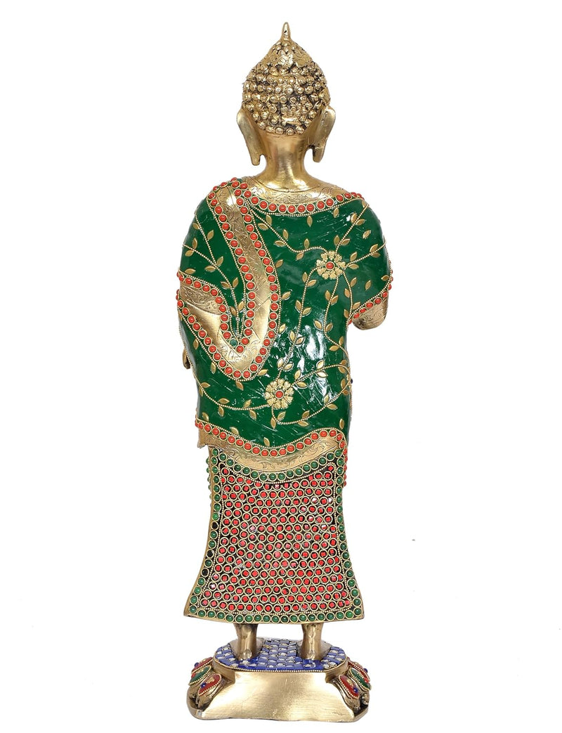 Brass Standing Buddha Statue Handcrafted Spiritual Decor for Home Decor and Office Idol (Height 21.5 Inch)