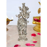 Silberne Krishna-Statue, 14 Zoll, stehende Figur mit fein verziertem Schmuckgewand