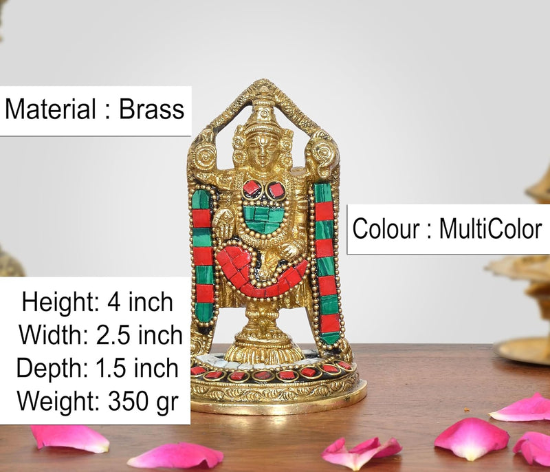 Brass Lord Tirupati Bala Ji Idol (Height :4 inch) (Multicolour)
