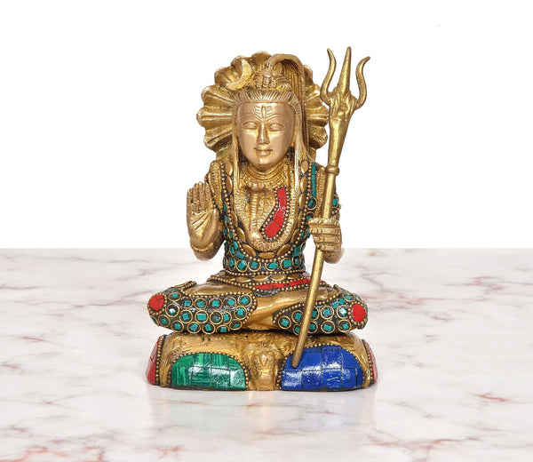 Brass Lord Shiva Statue (Height: 6 Inch) Study Setting