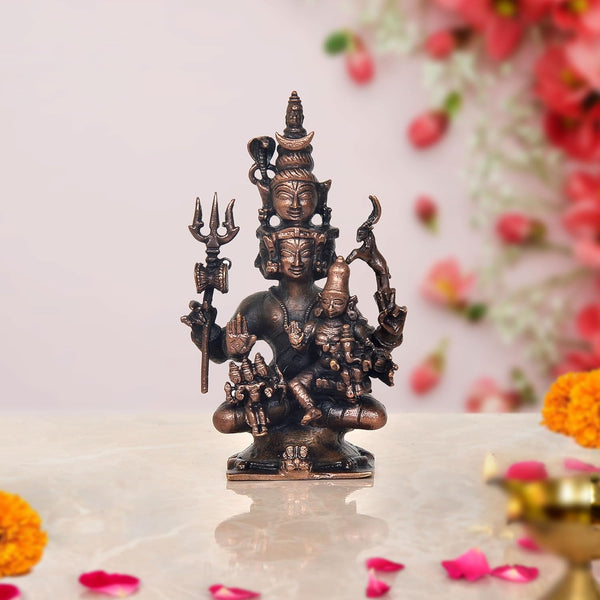 Copper Panchmukhi Shiv Parivar Shiva Family Idol Family for Home Decor Mandir Pooja Showpiece (Height 4 Inch)