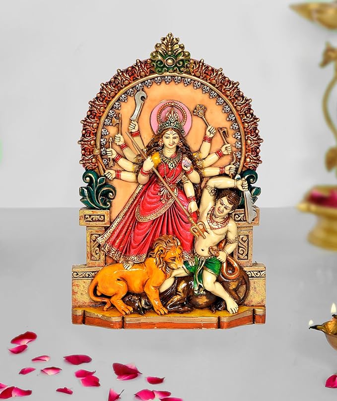 Goddess Mahishsura Mardini Devi Durga Maa Idol Brass Statue Puja Hindu Festival Home Decor Height : 10 Inch