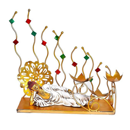 Metal Reclining Buddha Table Decorative Showpiece (Height: 21 Inches)