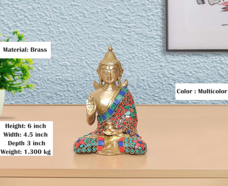 Brass Buddha- Abhaya Mudra Idol for (Height 6 Inch)